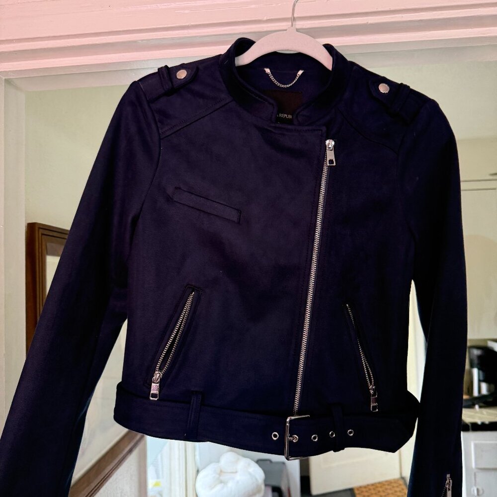 Banana Republic Vegan Suede moto jacket with belt and silver details